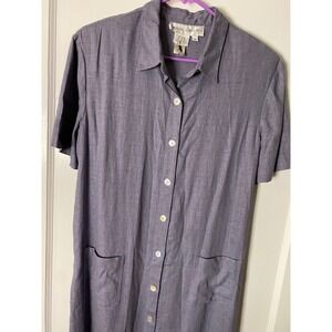 Maggy London Linen Blend Shirt Dress Button Front Pockets Purple Midi‎ Sz 14